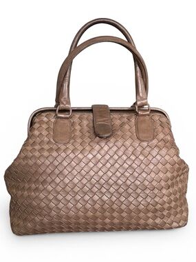 Morris Moskowitz Vintage Intrecciato Woven Leather Doctor Satchel Taupe Brown